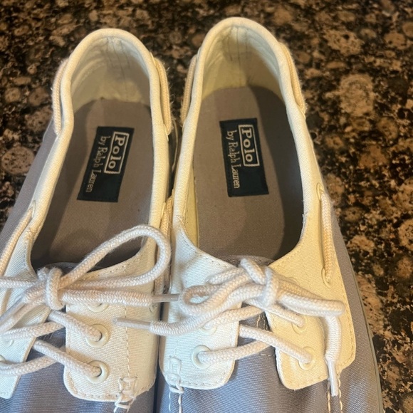 Polo Ralph Lauren canvas boat shoes. 13. Excellent condition. Gray and cream. - Picture 11 of 14